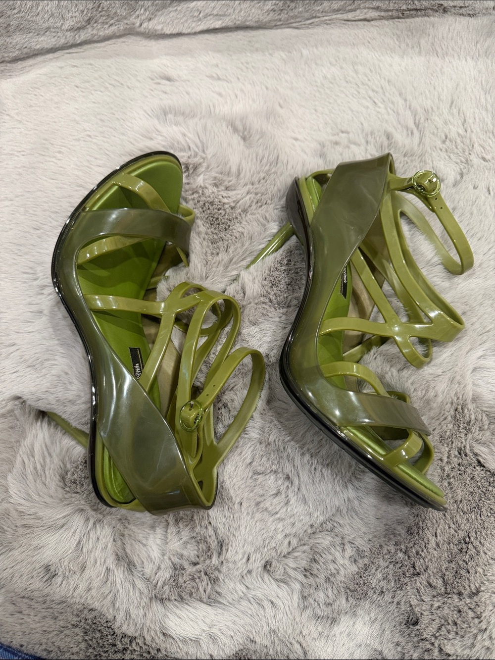 Melissa x Jean Paul Gaultier Punk Love Green Heeled Sandals Size 7 - Picture 11 of 12